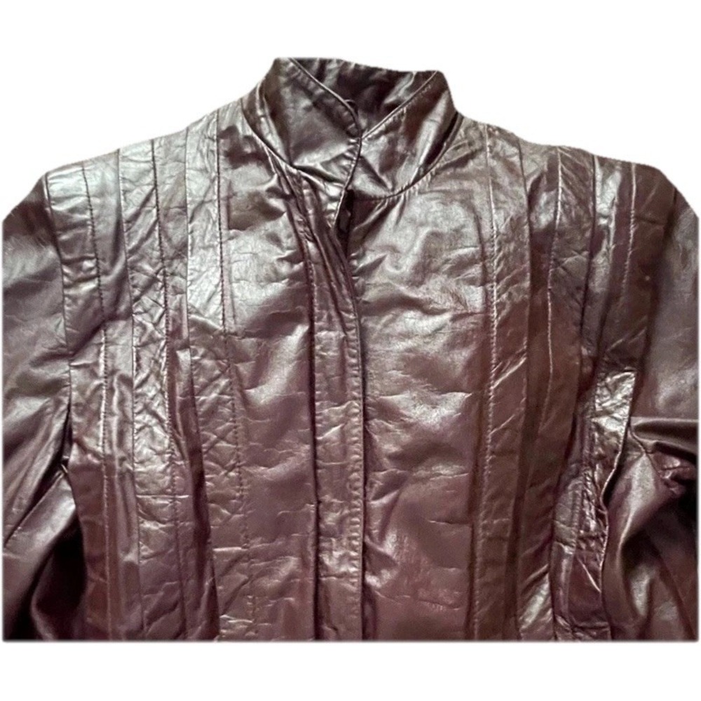 Vintage Verducci Women's Oxblood Leather‎ Moto Bomber Jacket Shearling Quilted - Picture 2 of 14